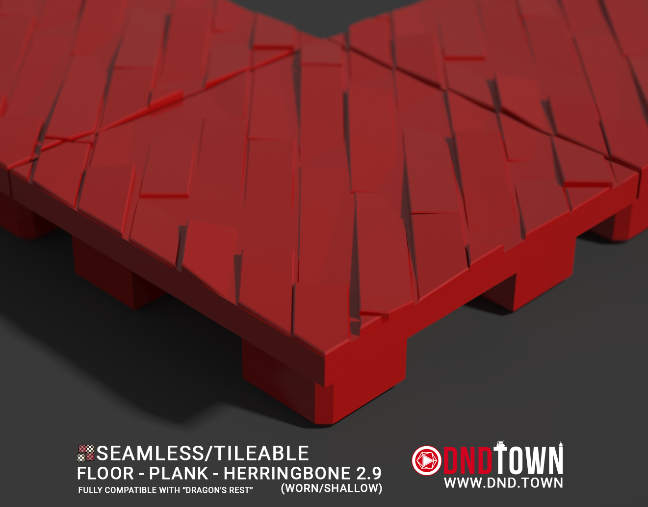 3D Modular Dungeon Tile: Floor - Plank - Herringbone 2.9 (WORN/SHALLOW) - DnD Town Minis (www.dnd.town)
